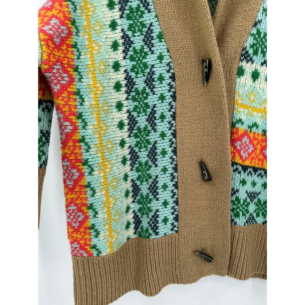 Anthropologie Fair Isle Shawl Collar Toggle Cardigan Sweater Multi Color M/L - Picture 6 of 9
